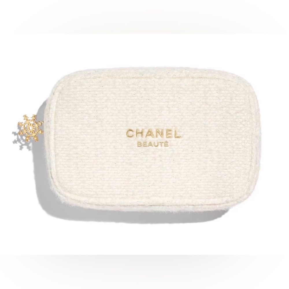 Chanel Beauté Cream Cosmetic Case - White with Gold & Silver Metallic